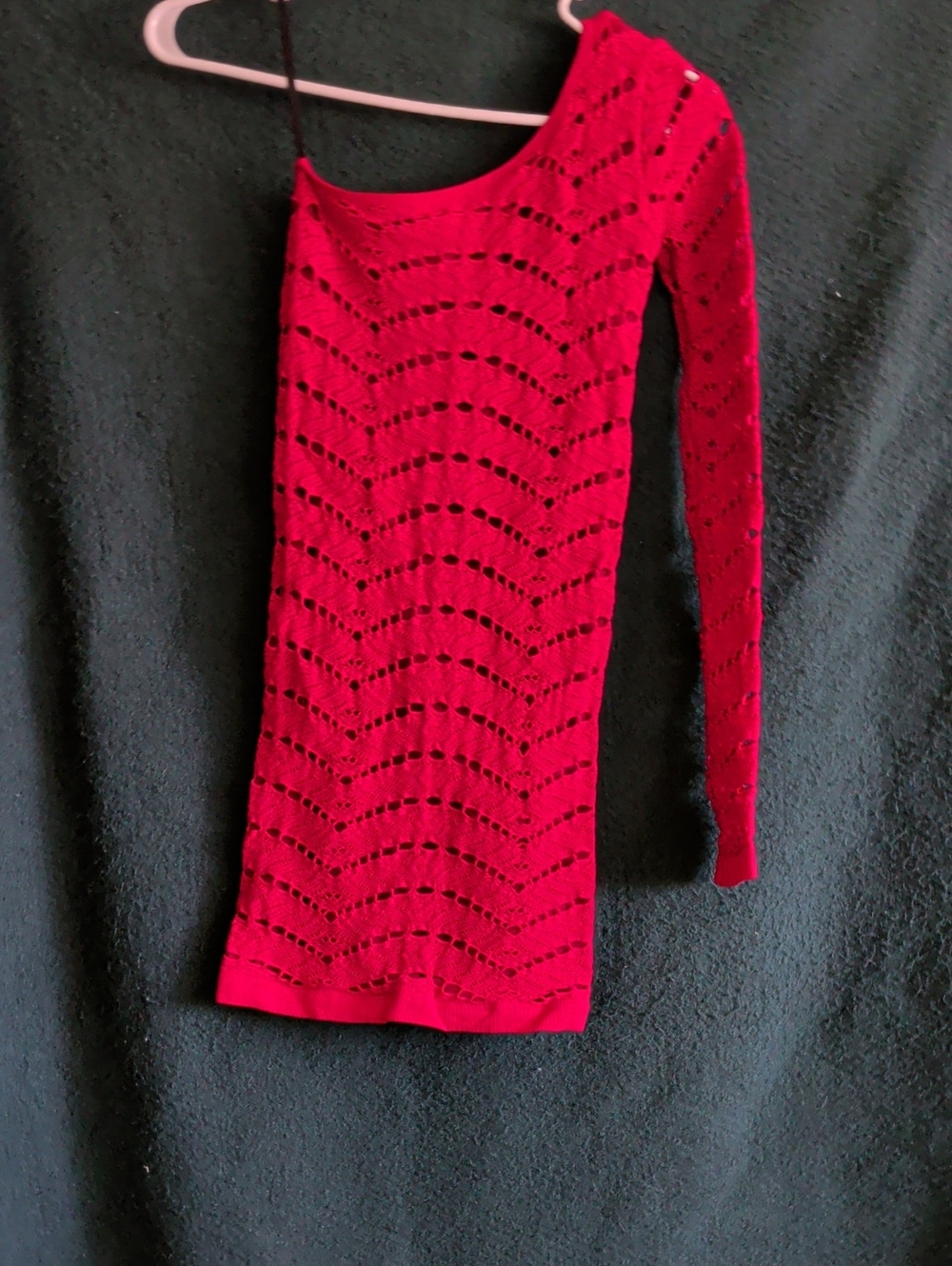 bebe One-Shoulder Red Openwork Knit Bodycon Dress